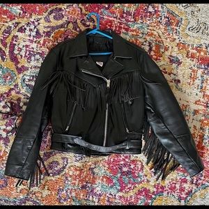 Genuine leather fringe jacket